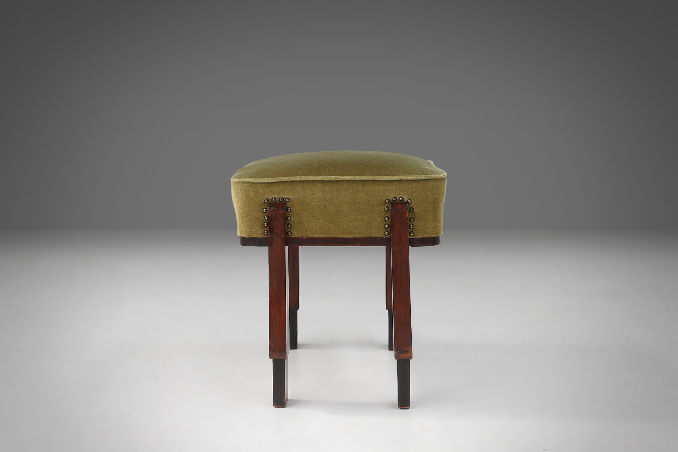 Art Deco Stool with Green Upholstery, France 1930sthumbnail